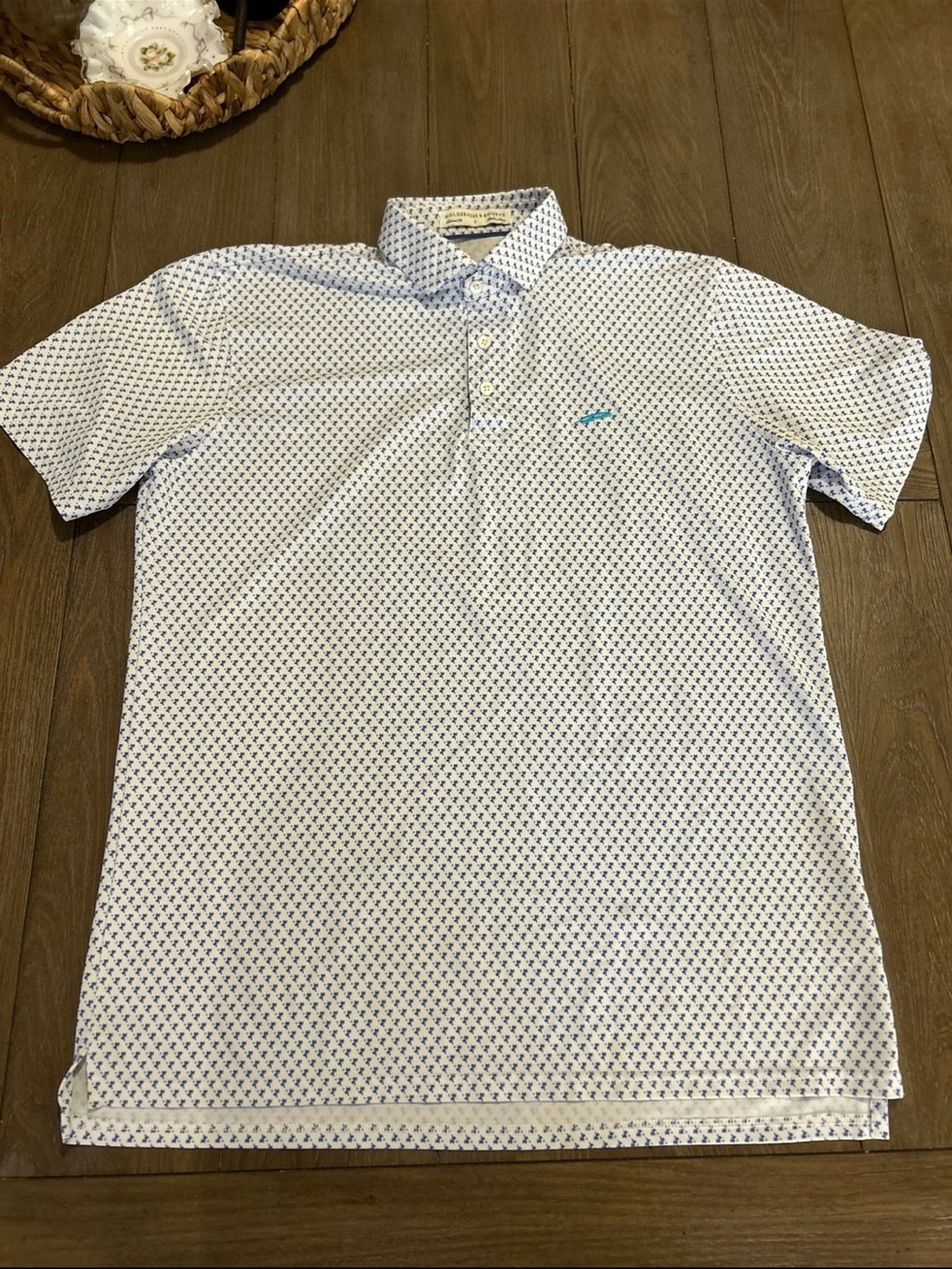 Slim Fit White Polo with Blue Micro-Pattern